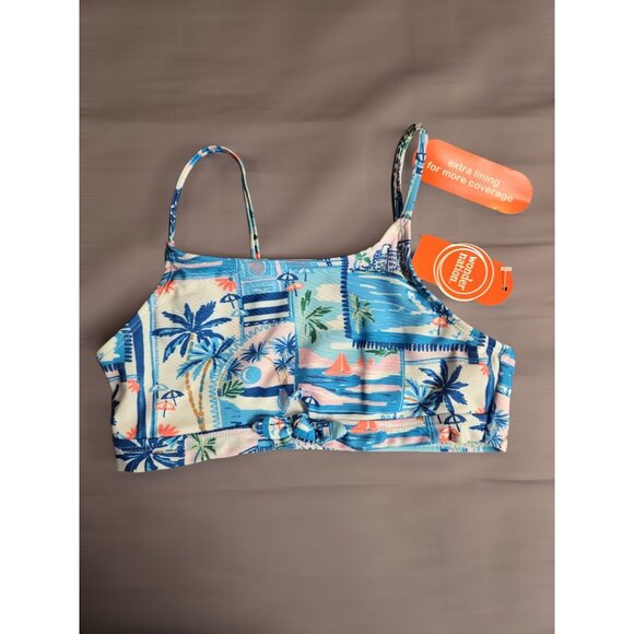 NWT Girls Paradise Print Tie-Front Bikini Top – Size Large 10/12 - UPF 50+ - Picture 1 of 3